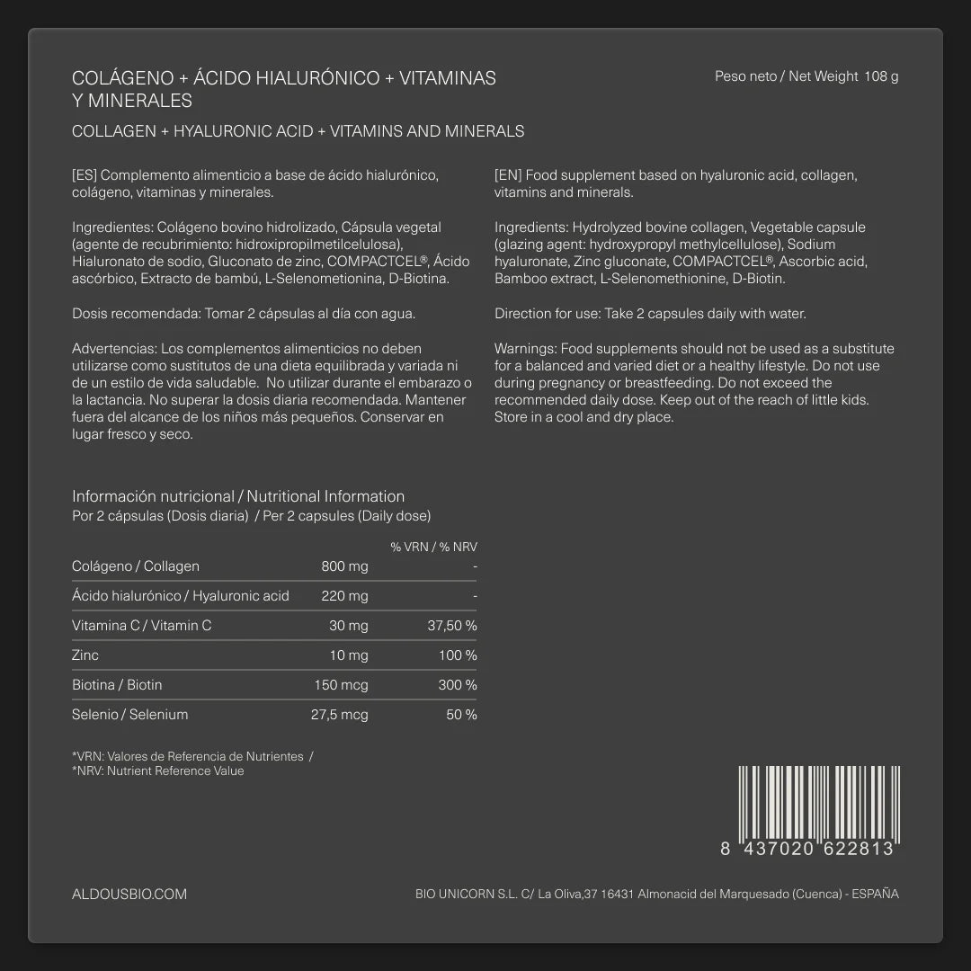 Ácido Hialurónico con Colágeno, Biotina, Vitaminas y Minerales
