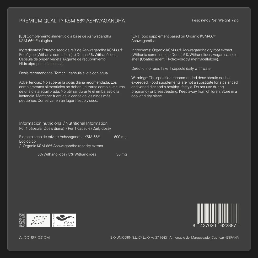 Extracto de Raíz de Ashwagandha KSM-66 ® Ecológico