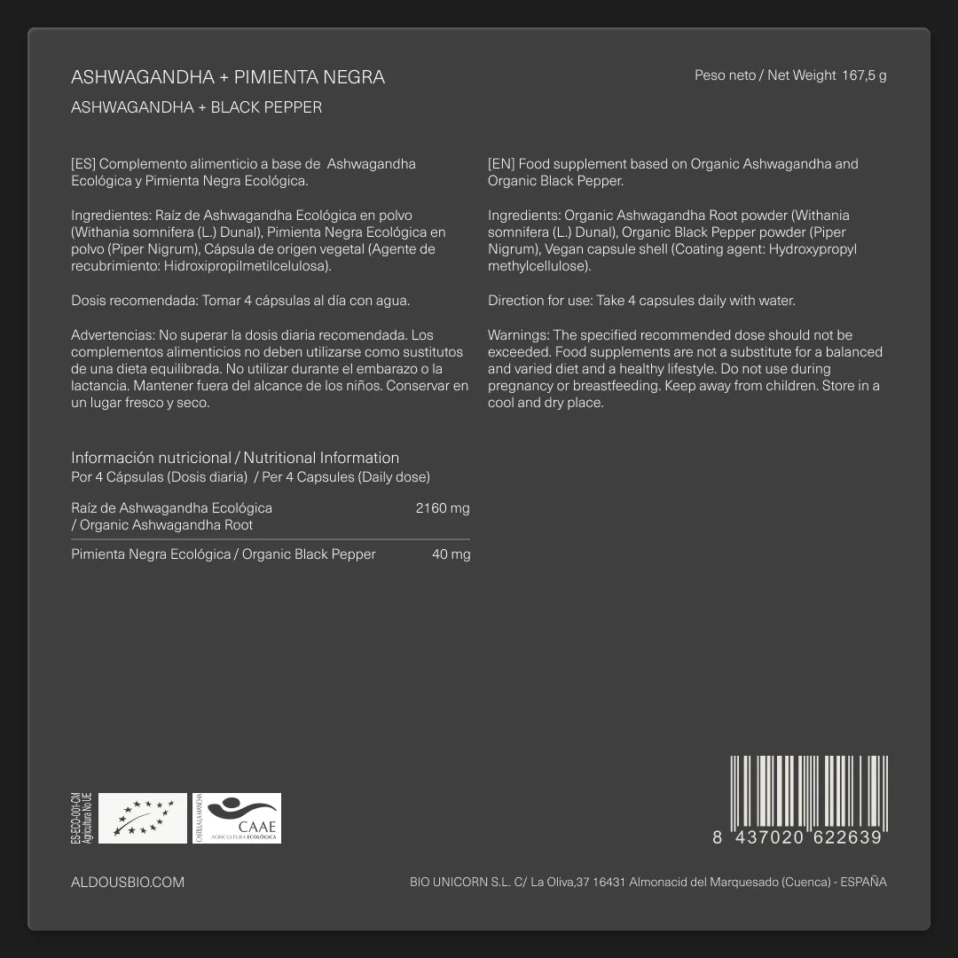 Ashwagandha con Pimienta Negra Ecológica