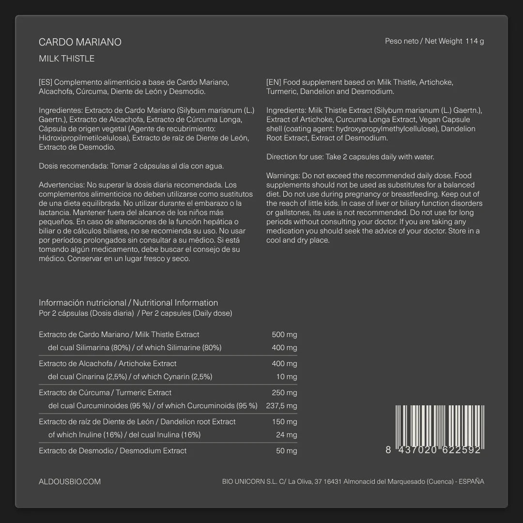 Cardo Mariano con Alcachofa, Cúrcuma, Diente de León y Desmodium